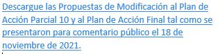 Download Proposed Amendments to Partial Action Plan 10 and the Final Action Plan as Submitted for Public Comment, November 18, 2021.